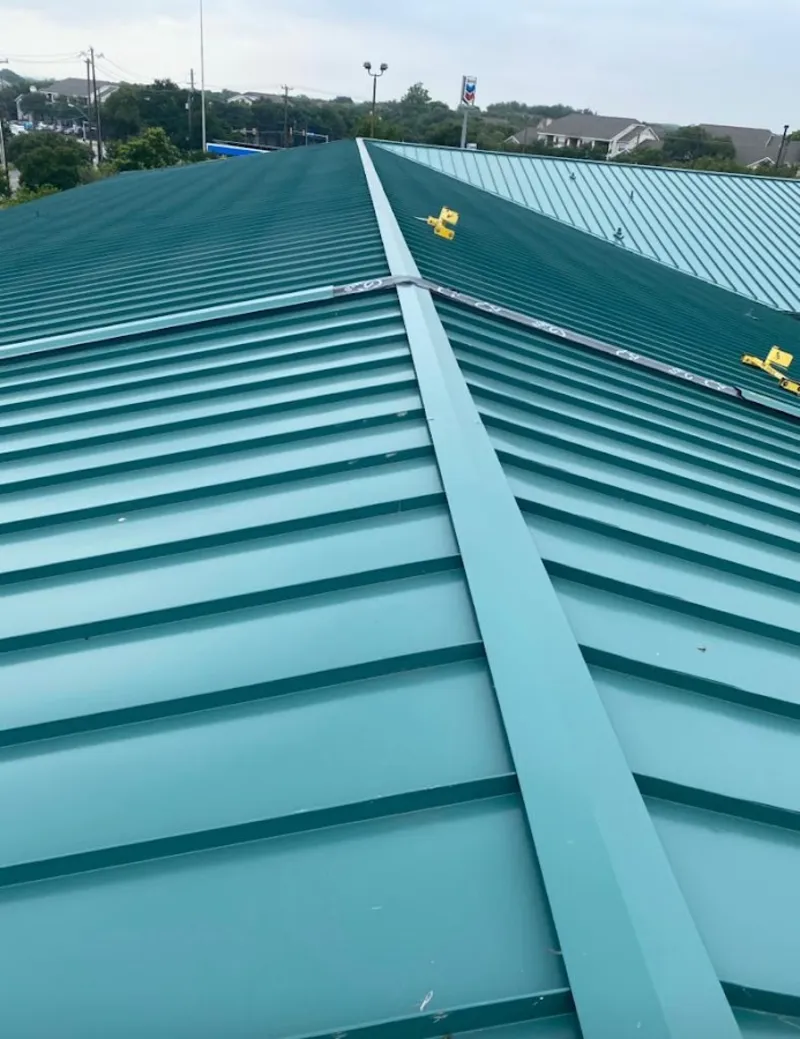 Green commercial metal roof ridge and valley for Metal Roof Repair in Santa Fe